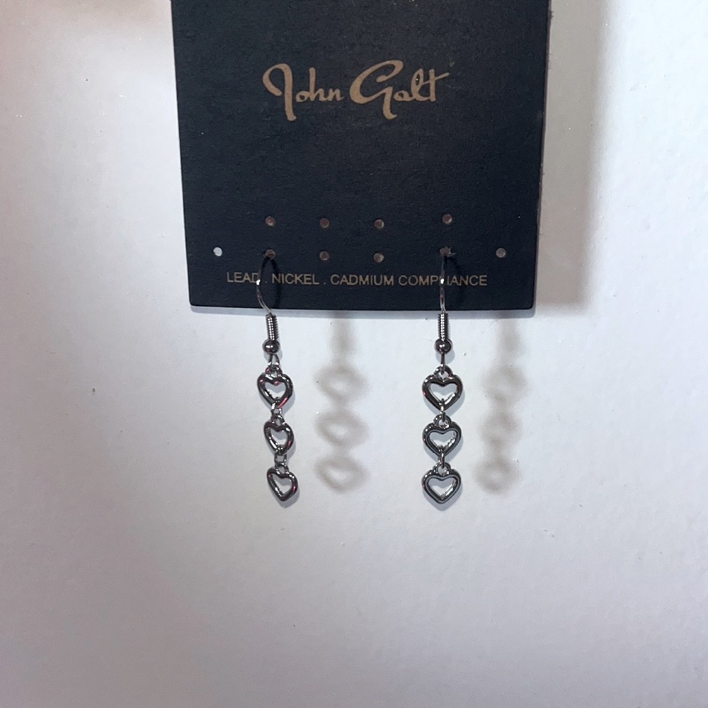 3 Heart Silver Dangle Earrings